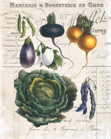 French Vegetable Collage No.4 - Botanical Print