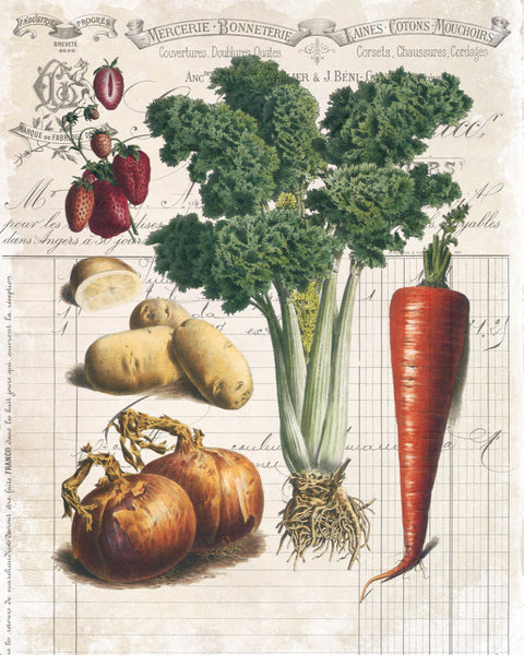 French Vegetable Collage No.3 - Botanical Print